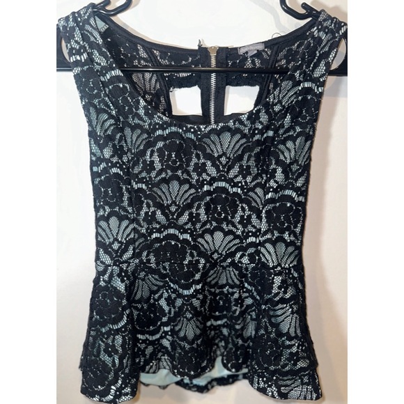 Charlotte Russe Teal & Black Club Shirt Peplum Shirt with Open Back - Picture 11 of 16